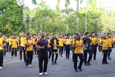 Polres Tabalong Gelar Senam Bersama Antarinstansi dan Masyarakat dalam Rangka Hari Bhayangkara ke-79