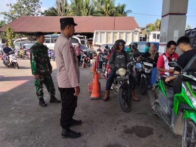 Polsek Muara Harus Bersama Koramil dan Trantib Laksanakan Pengawasan di SPBU Mantuil